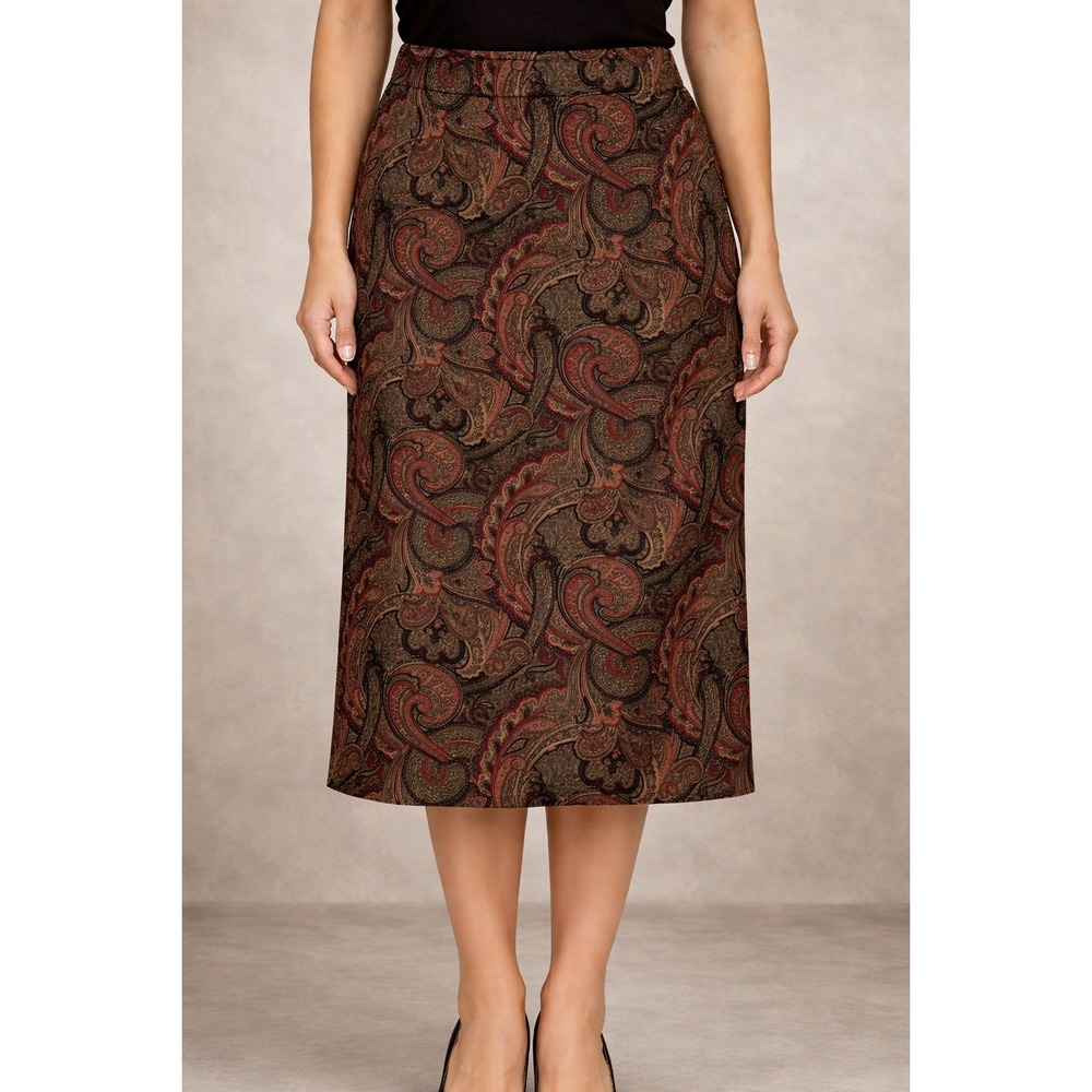 JM Collection Womens Skirt‎ Size 14 Brown Red Paisley Print Knee Length